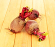 Young beets on wooden table close-up