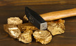 Golden nuggets with hummer on wooden background