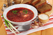 Delicious borsch on table close-up