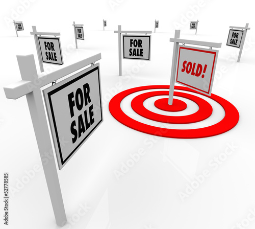 Illustration: Sold Real Estate Sign Many For Sale Signs Homes on Market Sold Real Estate Sign Many For Sale Signs Homes on Market