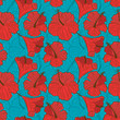 Vector seamless pattern with hibiscus
