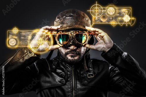 Photo: attractive fighter pilot with hat and glasses era attractive fighter pilot with hat and glasses era