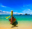 Long tail boat on beach, Thailand