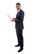 Photo: Young business man with laptop, isolated on white background Young business man with laptop, isolated on white background