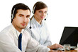 Attractive young people working in a call center