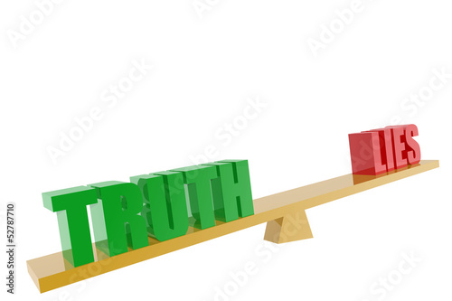 Illustration: Truth and lies symbols in balance Truth and lies symbols in balance