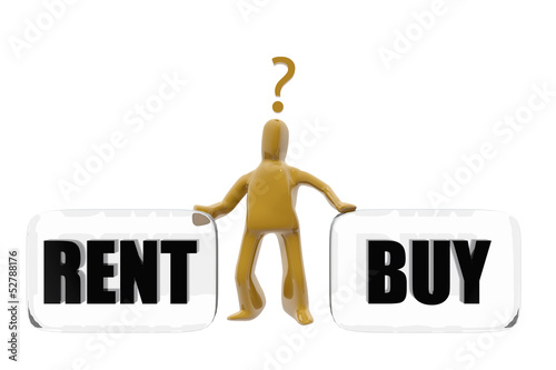 Illustration: Character deciding whether to buy or rent Character deciding whether to buy or rent