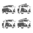 Vintage camper bus van with surfboards