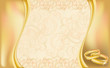 Wedding invitation card with  golden rings and floral ornate
