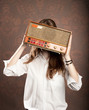 Photo: woman with old retro radio woman with old retro radio