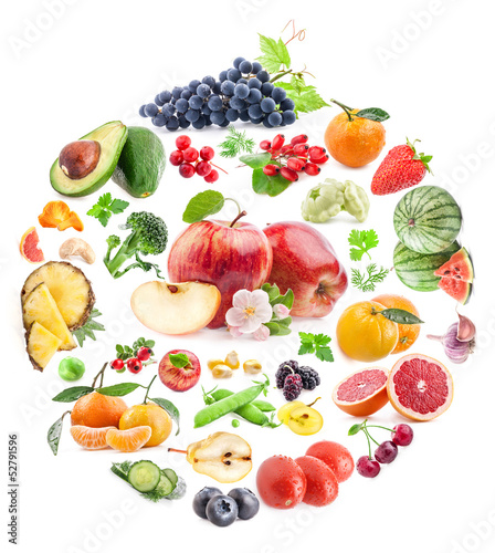 Photo: Collection of fruits and vegetables isolated on white background Collection of fruits and vegetables isolated on white background