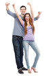 Young people with arms raised