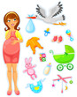 pregnant woman with a collection of items related to babies