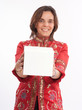 Woman handing a box