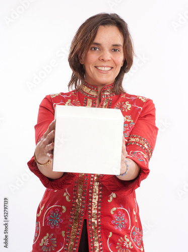 Photo: Woman handing a box Woman handing a box