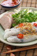 banh cuon, vietnamese steamed rice noodle roll