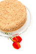 honey cake on a beautiful glass plate