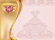 Wedding invitation card with bride dress and golden ring
