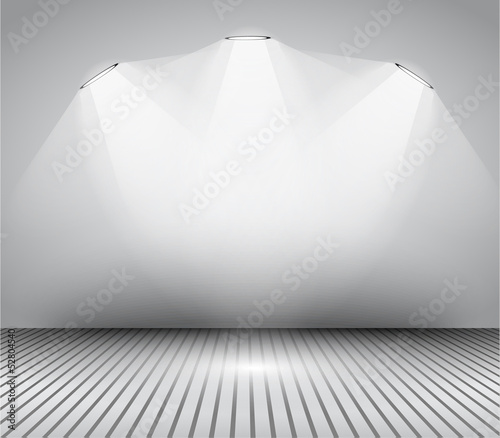 Vector: Modern interior art gallery frame design with spotlights. Modern interior art gallery frame design with spotlights.