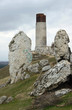 Ruined medieval castle with tower in Olsztyn, Poland.