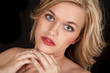 Photo: woman serious red lips close woman serious red lips close