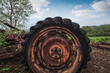 broken tractor wheel