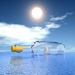 Ilustración: Yacht in the bottle on seascape. Concept - protection of travel. Yacht in the bottle on seascape. Concept - protection of travel.