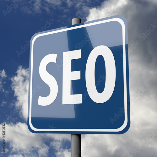 Illustration: Road sign blue with word SEO Road sign blue with word SEO