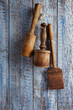 retro kitchen utensils  on old wooden table in rustic style