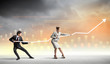 Businesspeople pulling graph