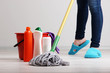 Cleaning floor in room close-up