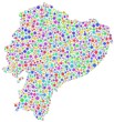Map of Ecuador in a mosaic of harlequin circles