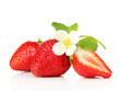 Ripe sweet strawberries and flower, isolated on white