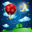 Hot air ballon on fantasy landscape