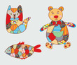 Patchwork toys - cat, fish, bear - funny design