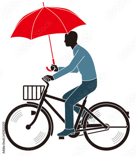 Illustration: 道交法違反 傘をさしながら走行する自転車 道交法違反 傘をさしながら走行する自転車