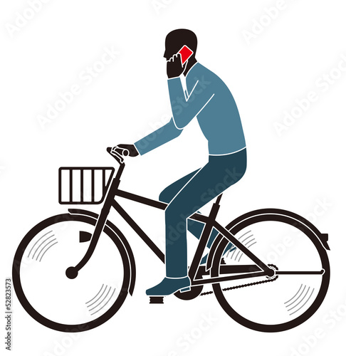 Illustration: 道交法違反 電話しながらの自転車走行 道交法違反 電話しながらの自転車走行