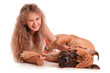 girl and dog bullmastiff
