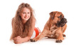 girl and dog bullmastiff