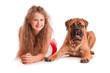 girl and dog bullmastiff