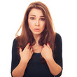 surprised woman shows itself questioningly