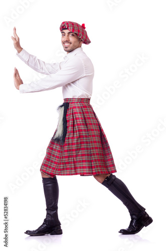 Photo: Scottish man pushing virtual obstacle Scottish man pushing virtual obstacle