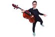 Funny violin player on white