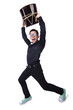 Funny man with drum on white