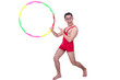 Funny sportsman with hula hoop on white