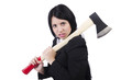 Foto: Angry businesswoman with axe on white Angry businesswoman with axe on white