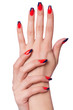 Nail art concept with hands on white