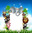 funny animal with blank sign and beauty cloud background