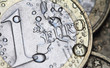euro coin detail with water drops