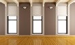 Illustration: Brown empty room with three windows Brown empty room with three windows